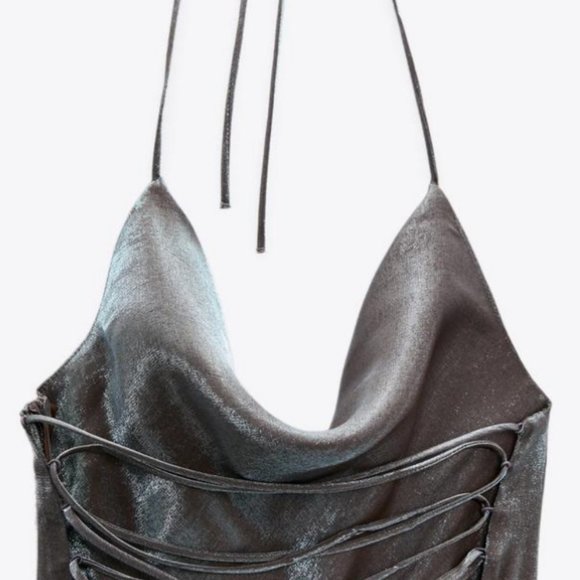 NWT Zara Silver Back Lace Slip Dress - Picture 5 of 7